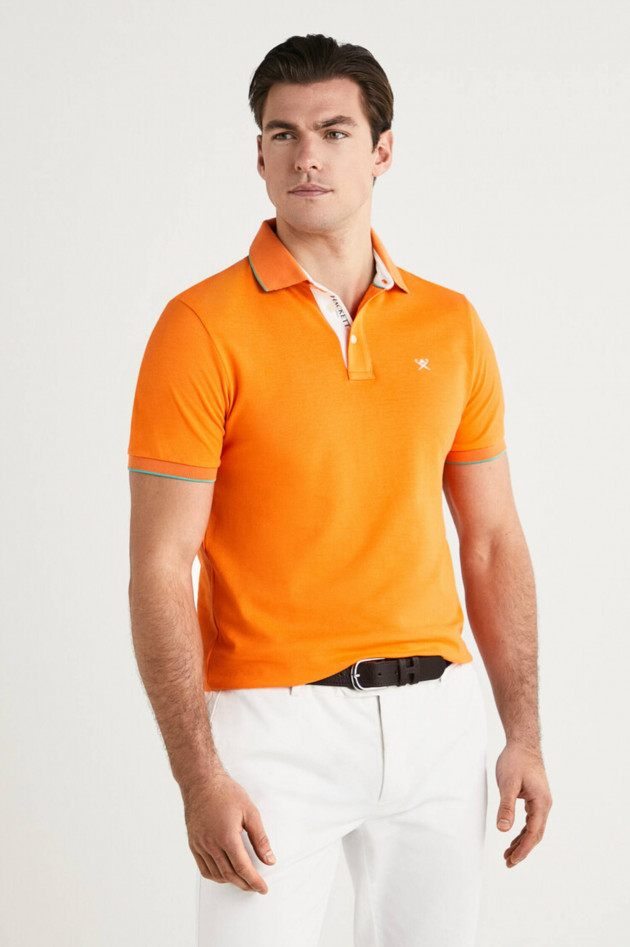 Hackett London Poloshirt mit dezentem Korallenmuster in Orange