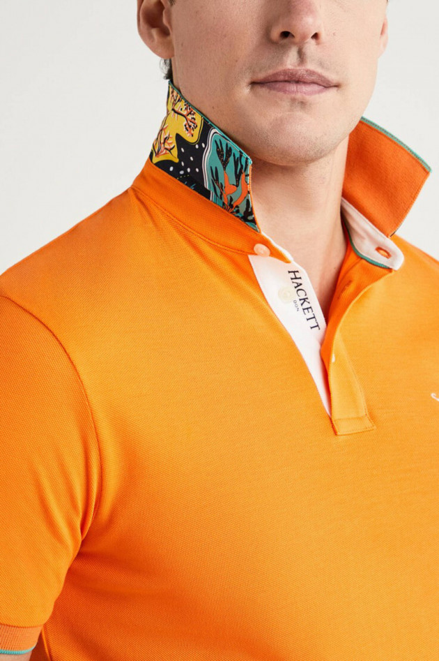 Hackett London Poloshirt mit dezentem Korallenmuster in Orange