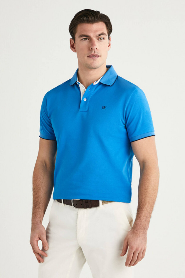 Hackett London Poloshirt mit dezentem Korallenmuster in Blau