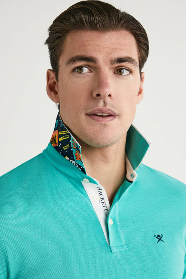 Hackett London Poloshirt mit dezentem Korallenmuster in Türkis