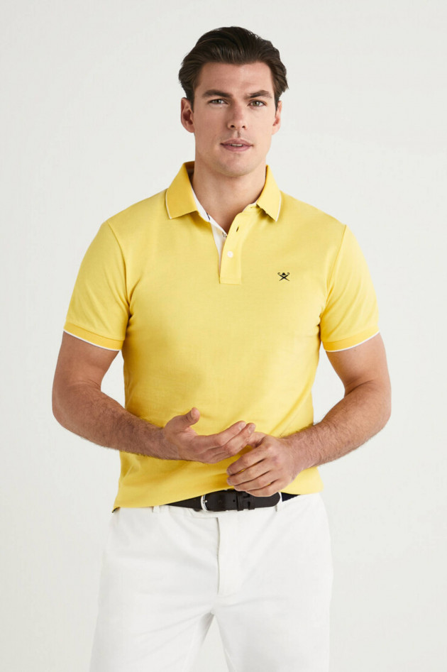 Hackett London Poloshirt mit dezentem Korallenmuster in Gelb