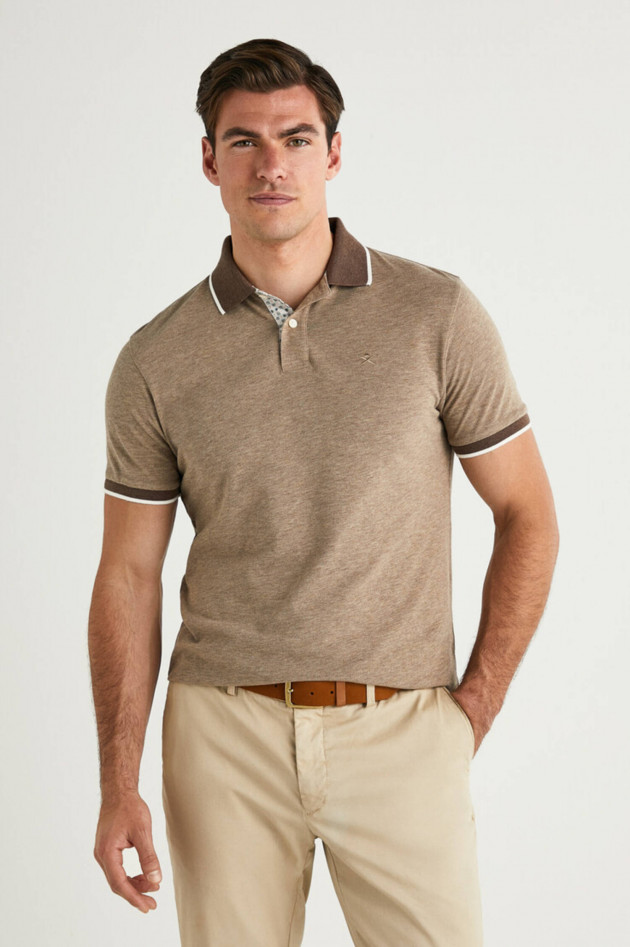 Hackett London Poloshirt mit Kontrastkrgen in Braun