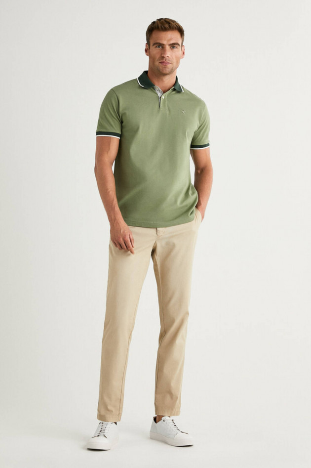 Hackett London Poloshirt mit Kontrastkragen in Oliv