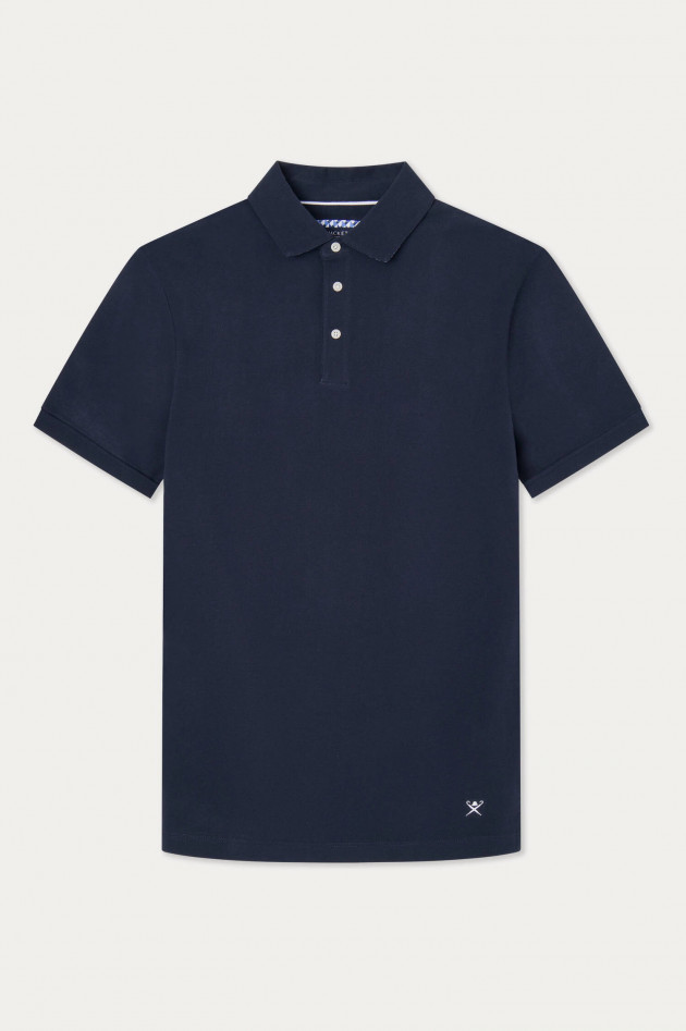 Hackett London Poloshirt mit gemustertem Unterkragen in Navy