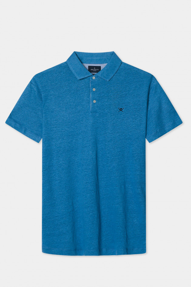 Hackett London Leinen Poloshirt mit gesticktem Logo in Sea Blue