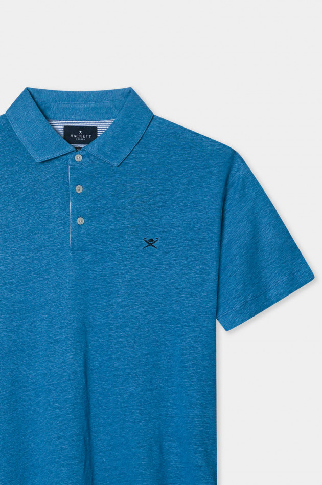 Hackett London Leinen Poloshirt mit gesticktem Logo in Sea Blue