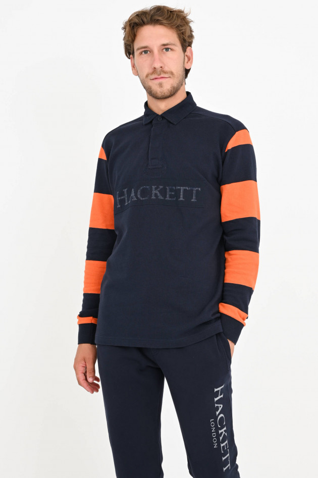 Hackett London Gestreiftes Rugby Shirt in Navy/Orange