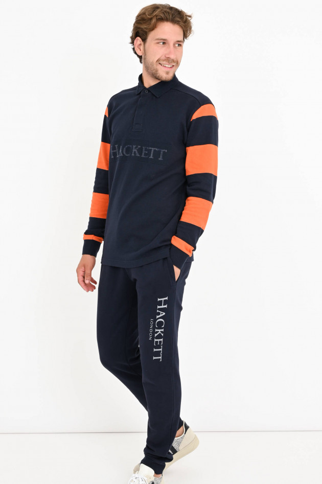 Hackett London Gestreiftes Rugby Shirt in Navy/Orange