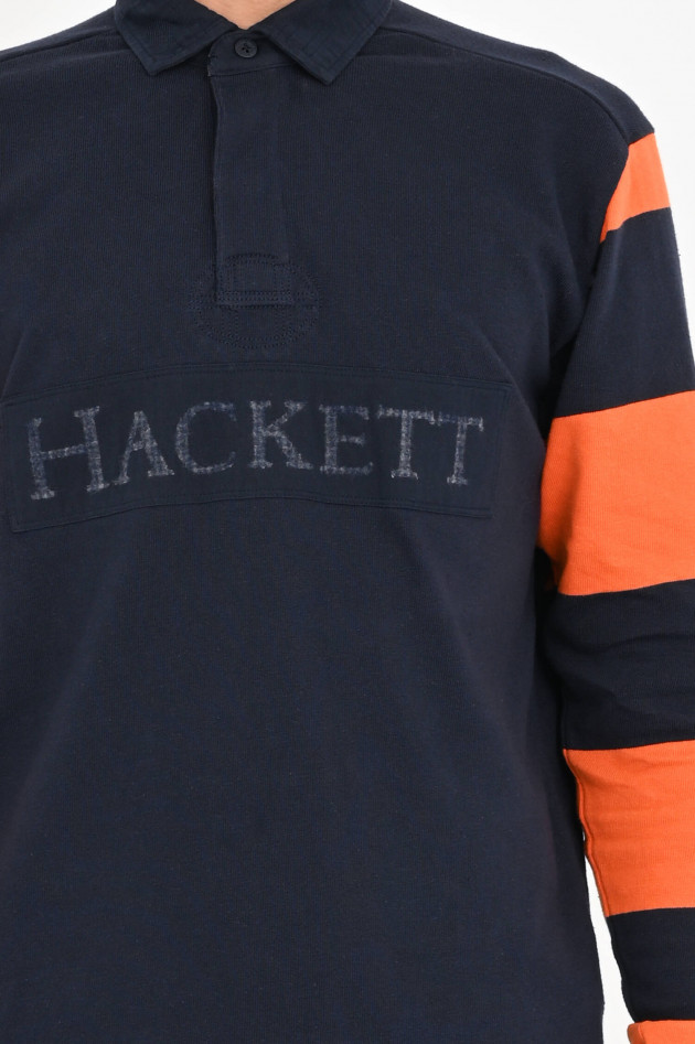 Hackett London Gestreiftes Rugby Shirt in Navy/Orange