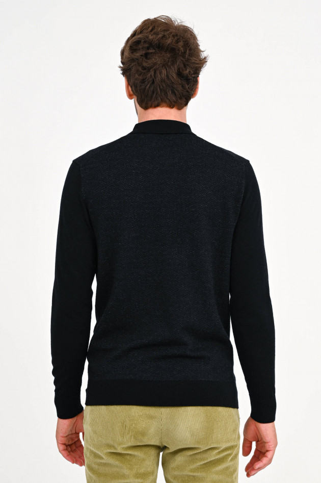 Hackett London Longsleeve Poloshirt mit Reißverschluss in Schwarz