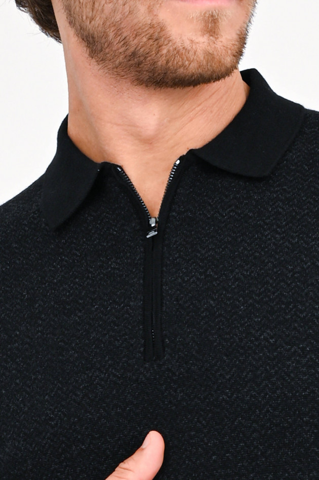 Hackett London Longsleeve Poloshirt mit Reißverschluss in Schwarz