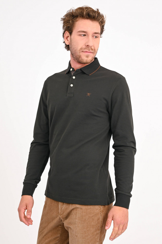 Hackett London Langarm Poloshirt mit Stitching in Oliv