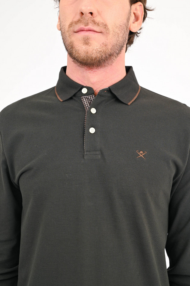 Hackett London Langarm Poloshirt mit Stitching in Oliv