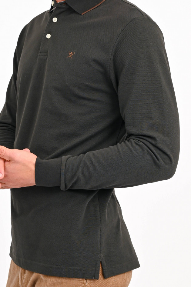 Hackett London Langarm Poloshirt mit Stitching in Oliv