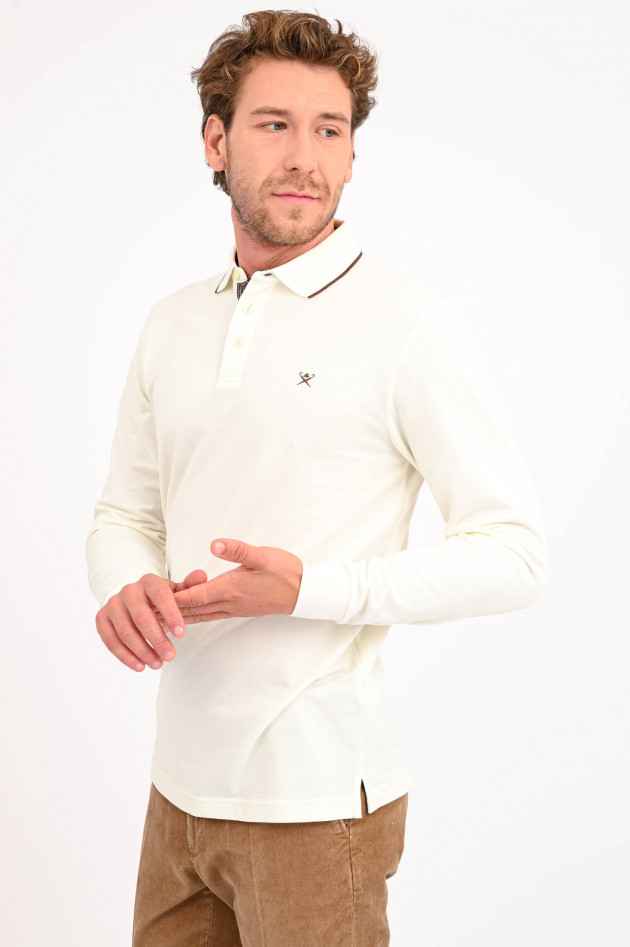 Hackett London Langarm Poloshirt mit Stitching in Creme