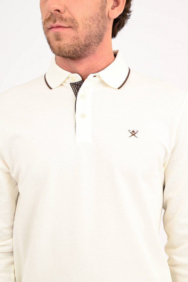 Hackett London Langarm Poloshirt mit Stitching in Creme