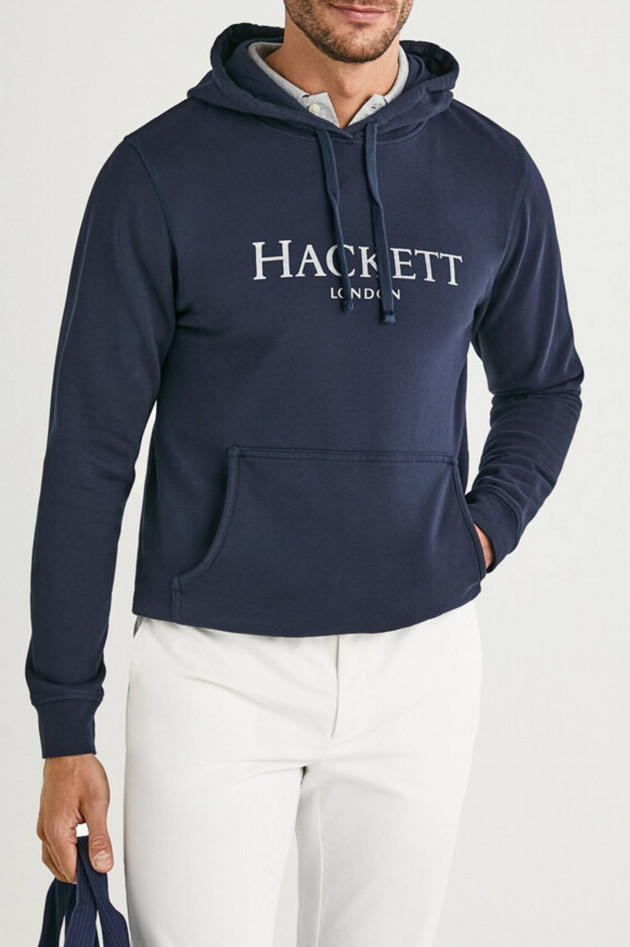 Hackett London Hoodie mit Brand-Schriftzug in Navy