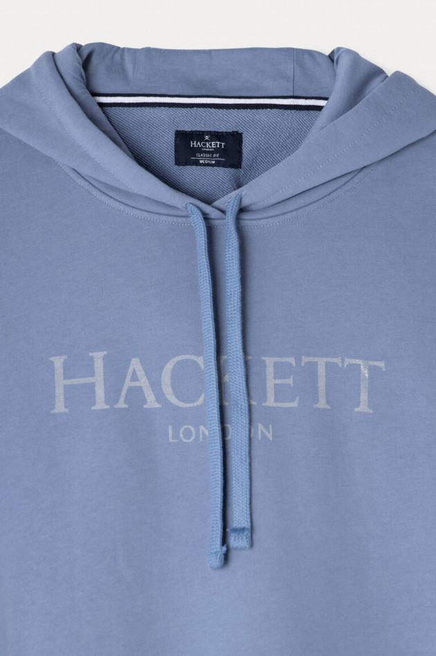 Hackett London Hoodie mit Brand-Schriftzug in Mittelblau