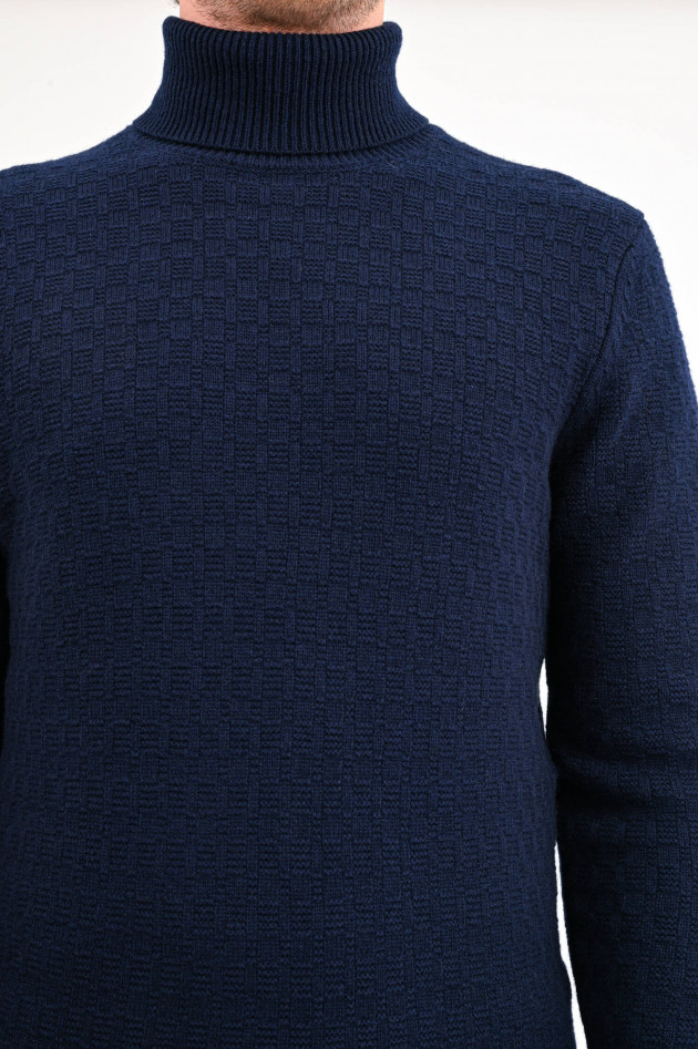 Hackett London Rollkragenpullover mit gestrickten Karos in Navy