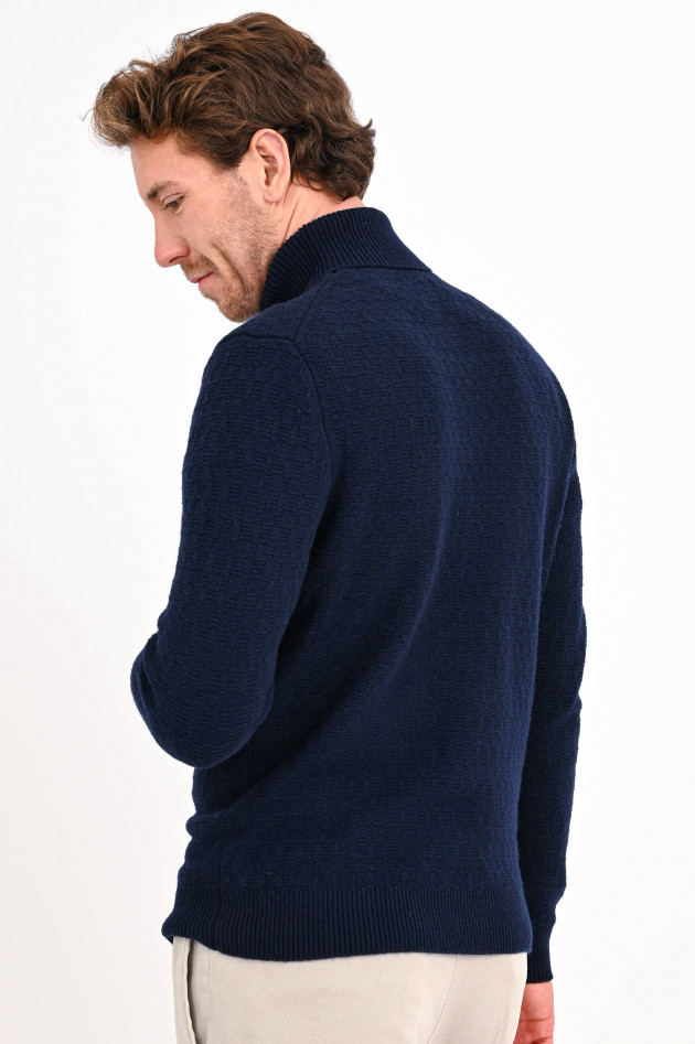 Hackett London Rollkragenpullover mit gestrickten Karos in Navy