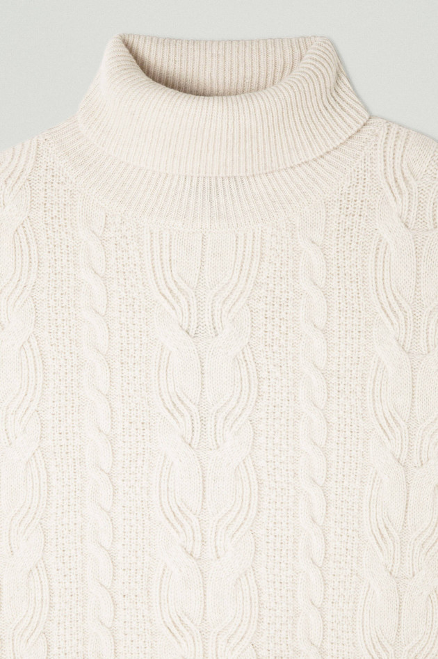 Hackett London Rollkragen Pullover mit Zopfstrick Muster in Natur