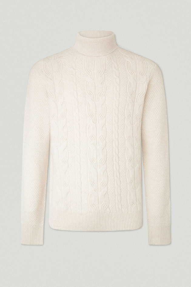 Hackett London Rollkragen Pullover mit Zopfstrick Muster in Natur