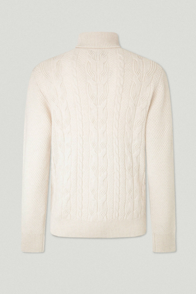 Hackett London Rollkragen Pullover mit Zopfstrick Muster in Natur
