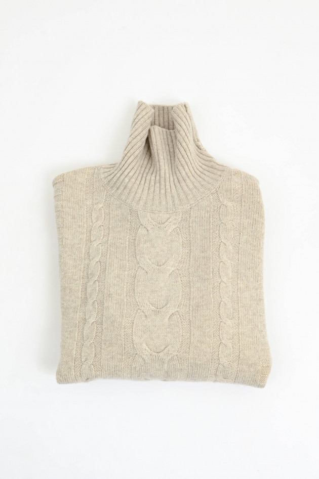 Hackett London Zopfstrick-Rollkragenpullover in Hellbeige