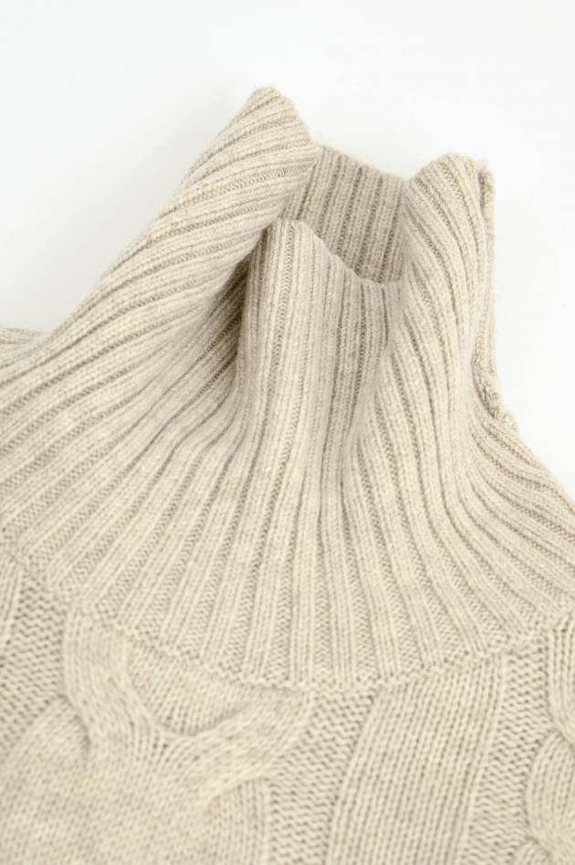 Hackett London Zopfstrick-Rollkragenpullover in Hellbeige