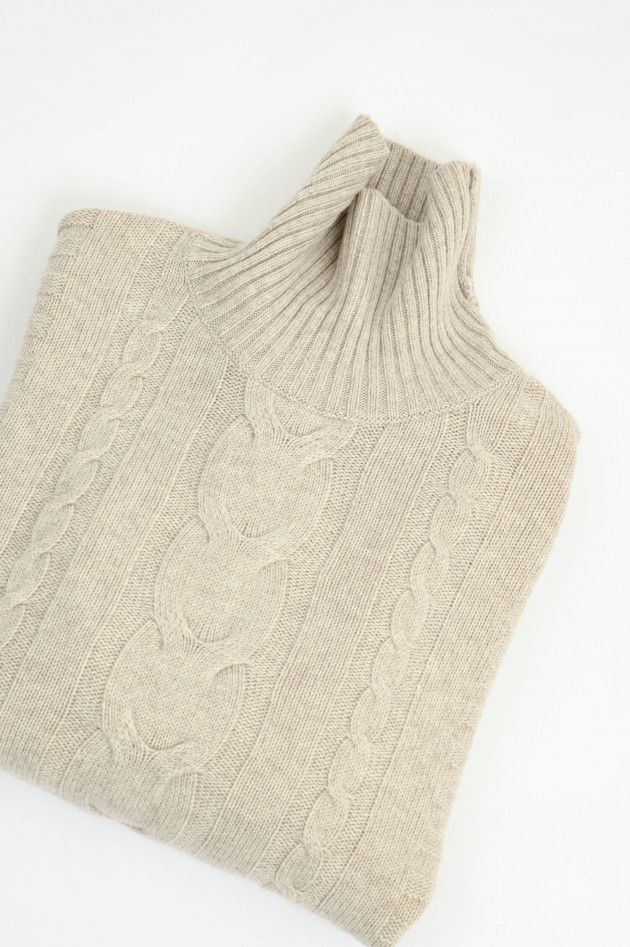 Hackett London Zopfstrick-Rollkragenpullover in Hellbeige