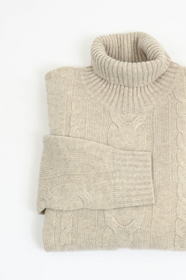 Hackett London Zopfstrick-Rollkragenpullover in Hellbeige