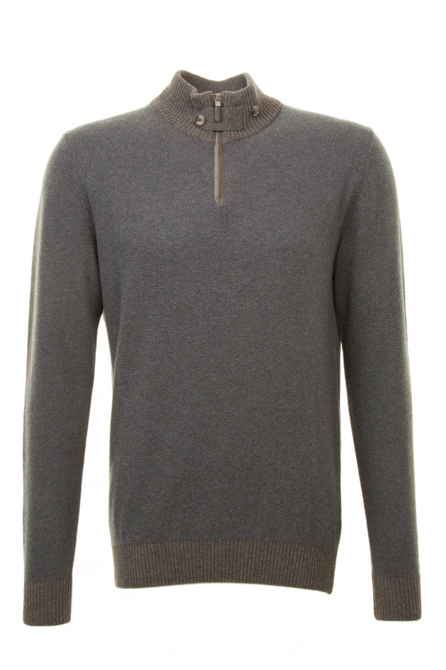 Hackett London Pullover mit Stehkragen in Grau/Grün gemustert