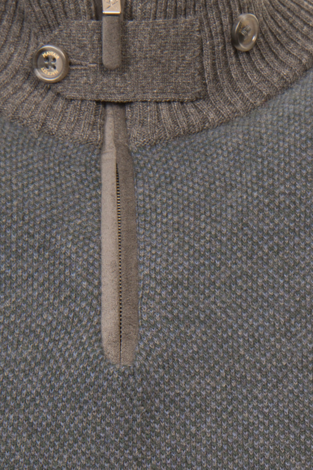 Hackett London Pullover mit Stehkragen in Grau/Grün gemustert