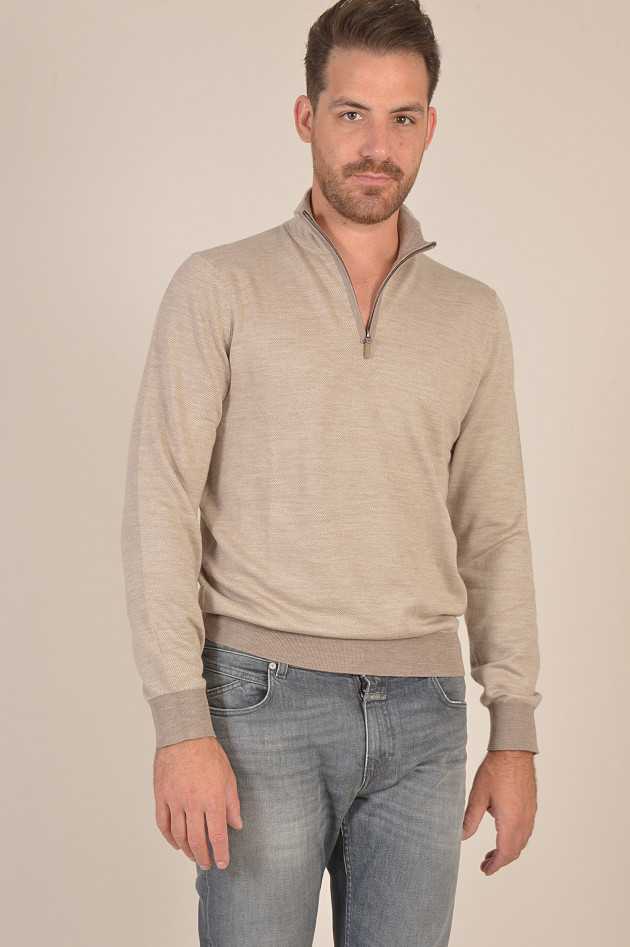 Hackett London Rollkragenpullover mit Zipper in Beige