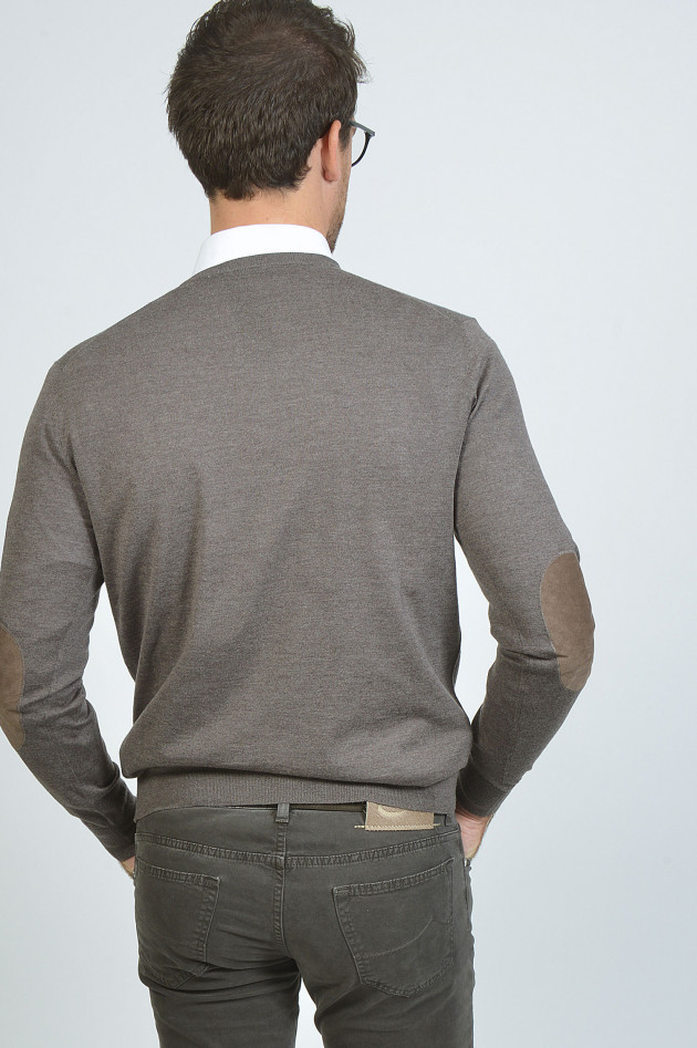 Hackett London Pullover mit Lederpatches in Braun