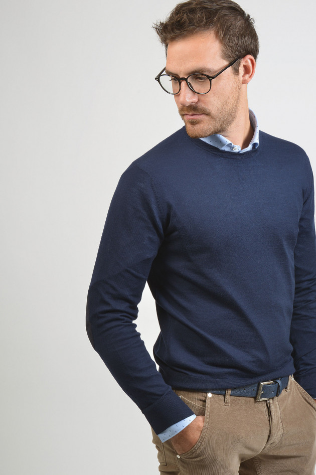 Hackett London Pullover mit Lederpatches in Dunkelblau