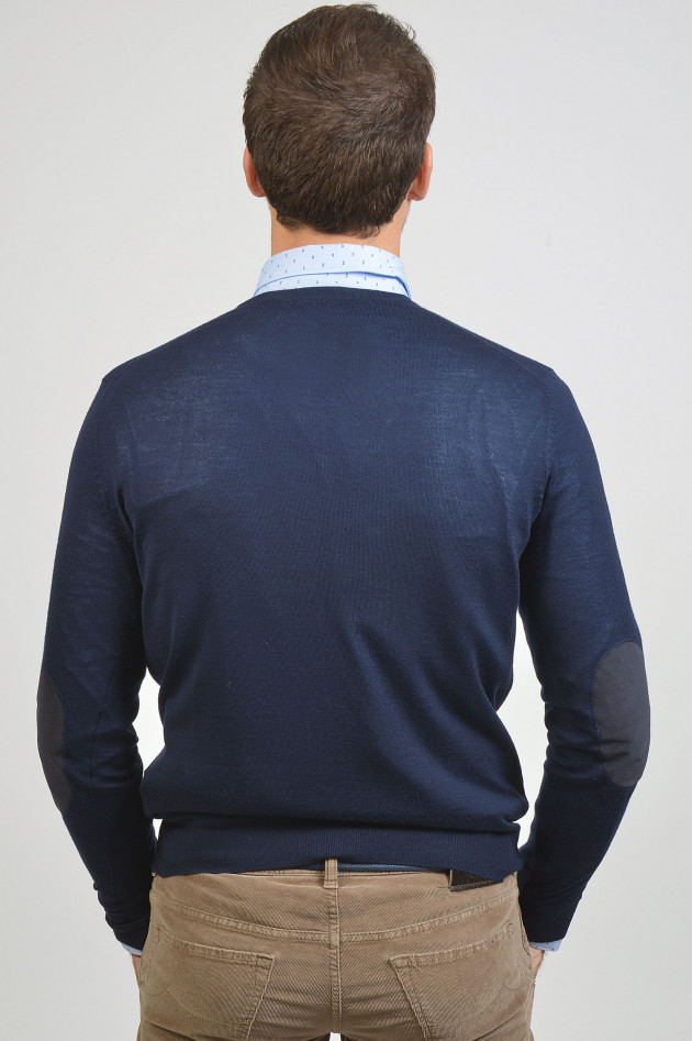 Hackett London Pullover mit Lederpatches in Dunkelblau