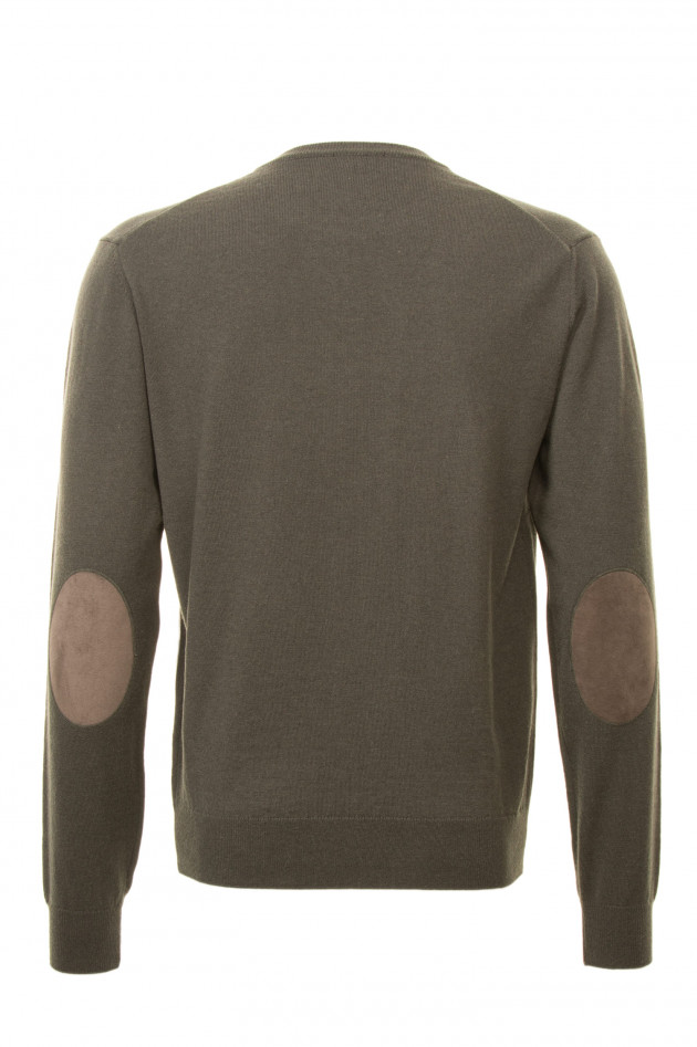 Hackett London Pullover mit Lederpatches in Grün