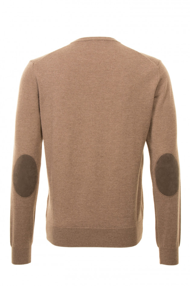 Hackett London Pullover mit Lederpatches in Taupe