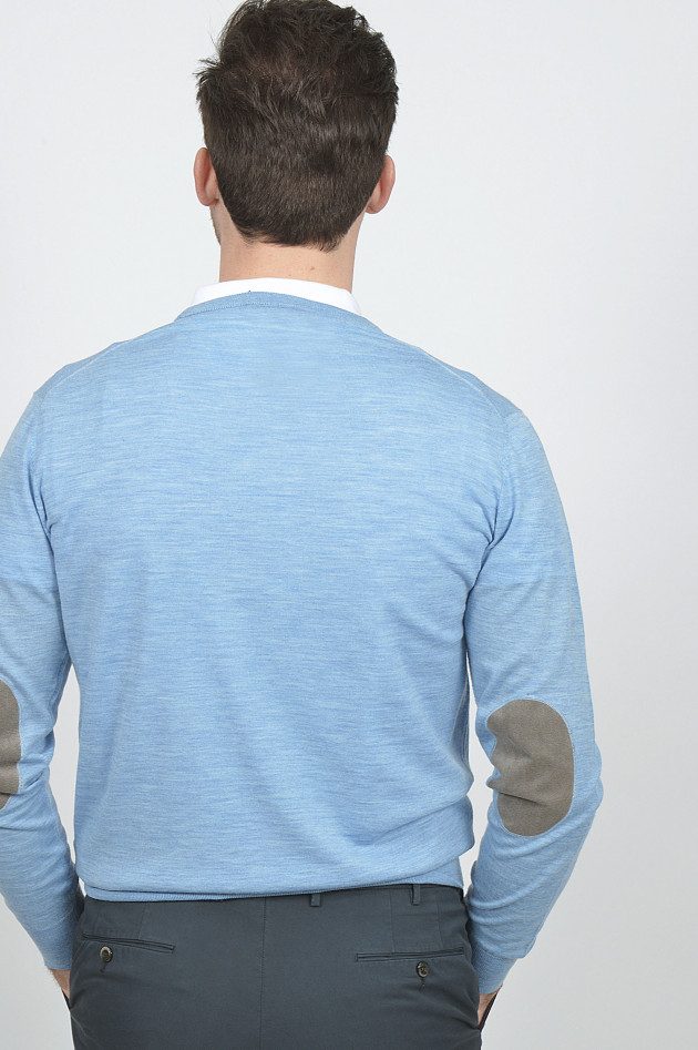 Hackett London Pullover mit Patches in Hellblau