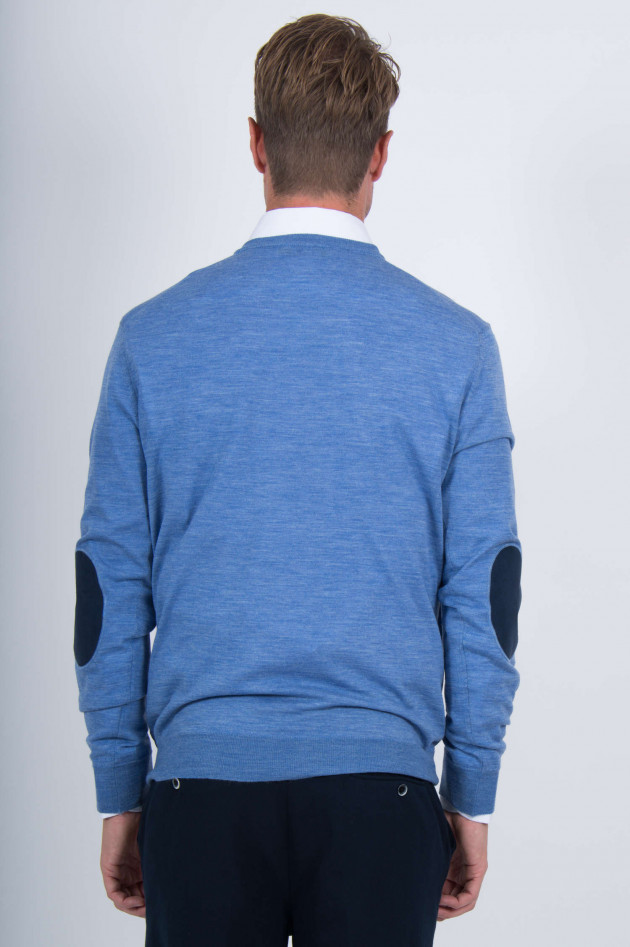 Hackett London Pullover mit Lederpatches in Blau