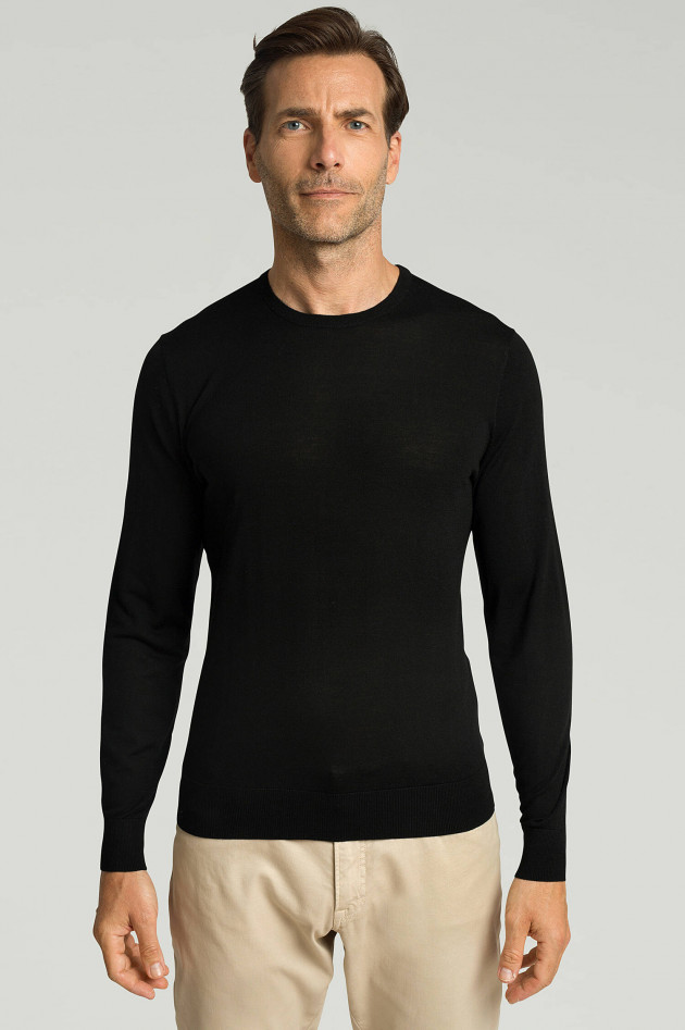 Hackett London Feinstrickpullover mit Ellbogen-Patch in Schwarz