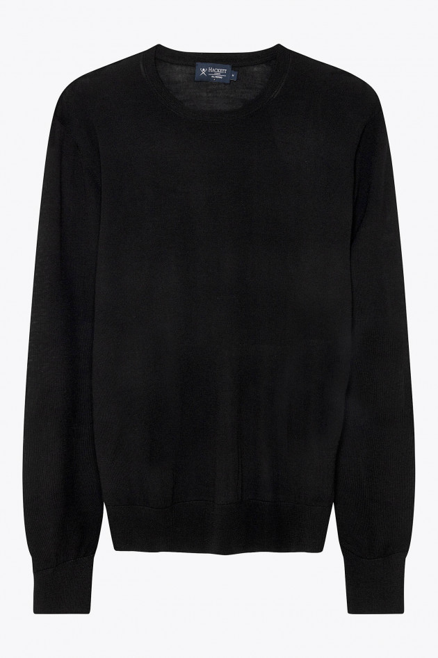 Hackett London Feinstrickpullover mit Ellbogen-Patch in Schwarz