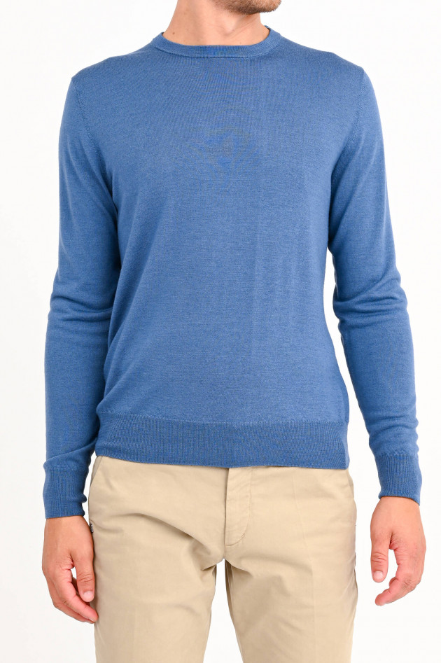 Hackett London Longsleeve aus Woll-Seiden-Mix in Taubenblau