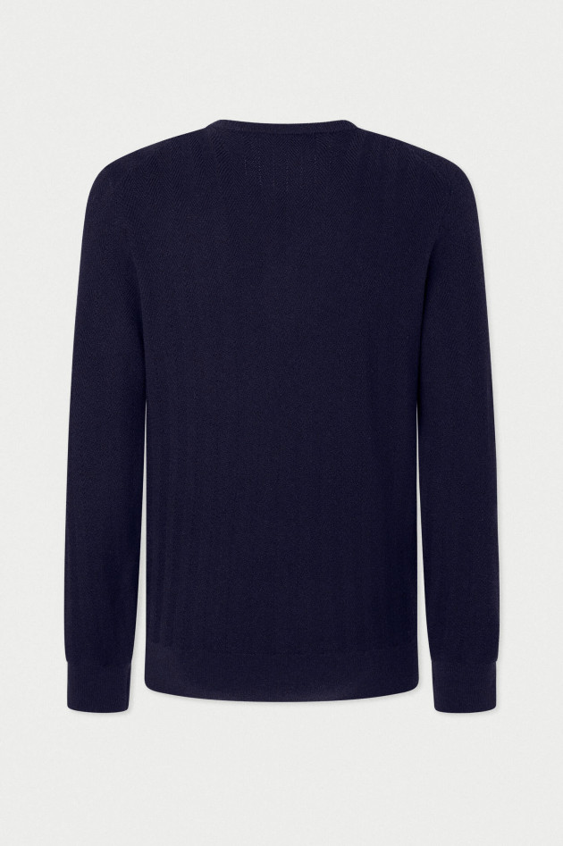 Hackett London Wollpullover mit Fischgräten Muster in Navy