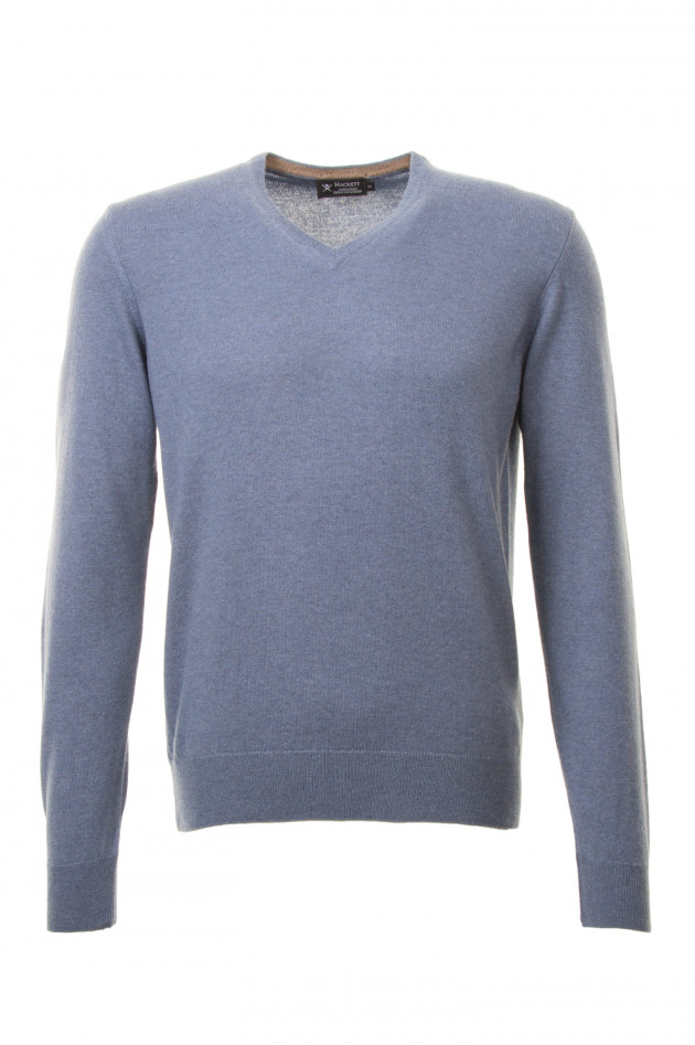 Hackett London Pullover mit Lederpatches in Hellblau