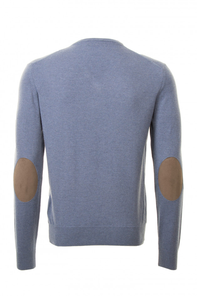 Hackett London Pullover mit Lederpatches in Hellblau