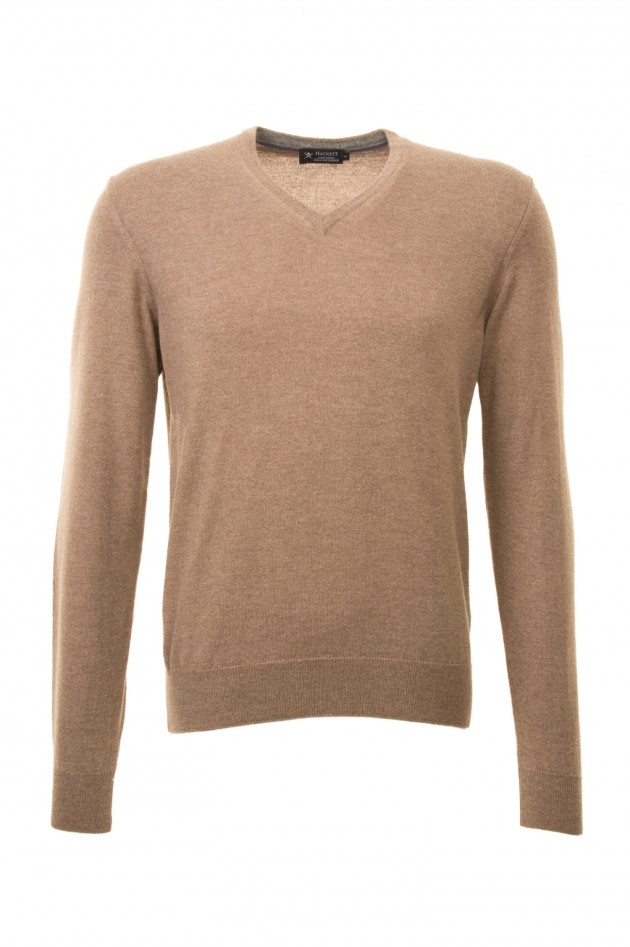Hackett London Pullover mit Lederpatches in Taupe