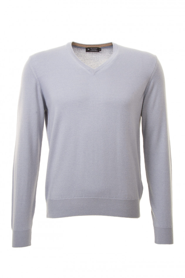 Hackett London Pullover mit Lederpatches in Hellblau