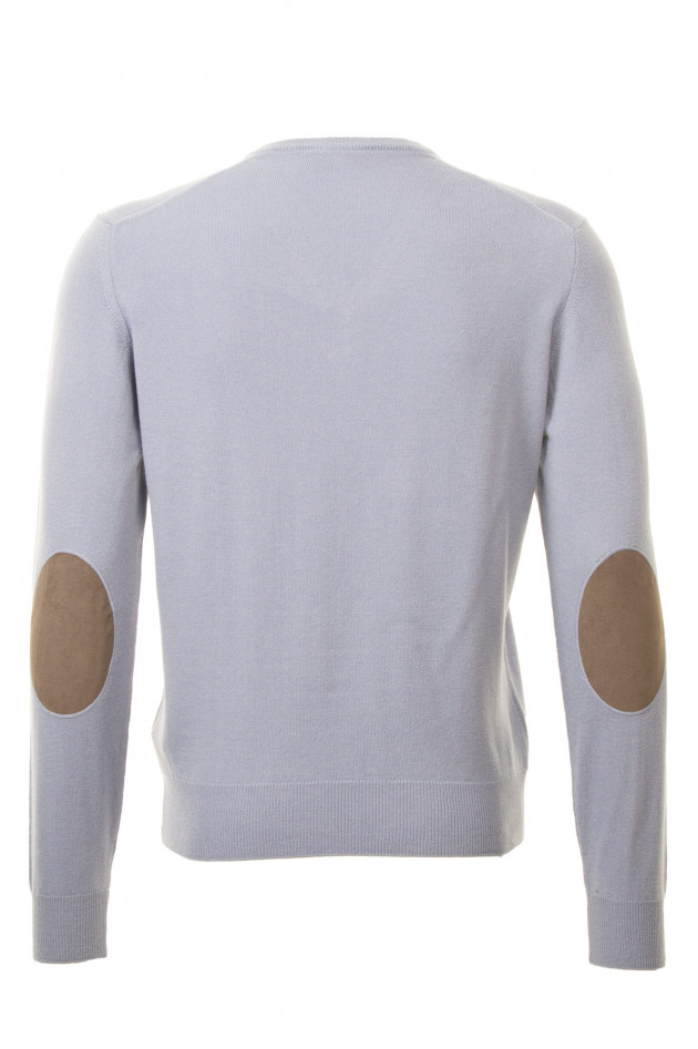 Hackett London Pullover mit Lederpatches in Hellblau